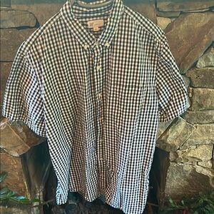 Gap Men's XL Navy Blue and White Checkered Seersucker Short Sleeve Shirt; NWOT